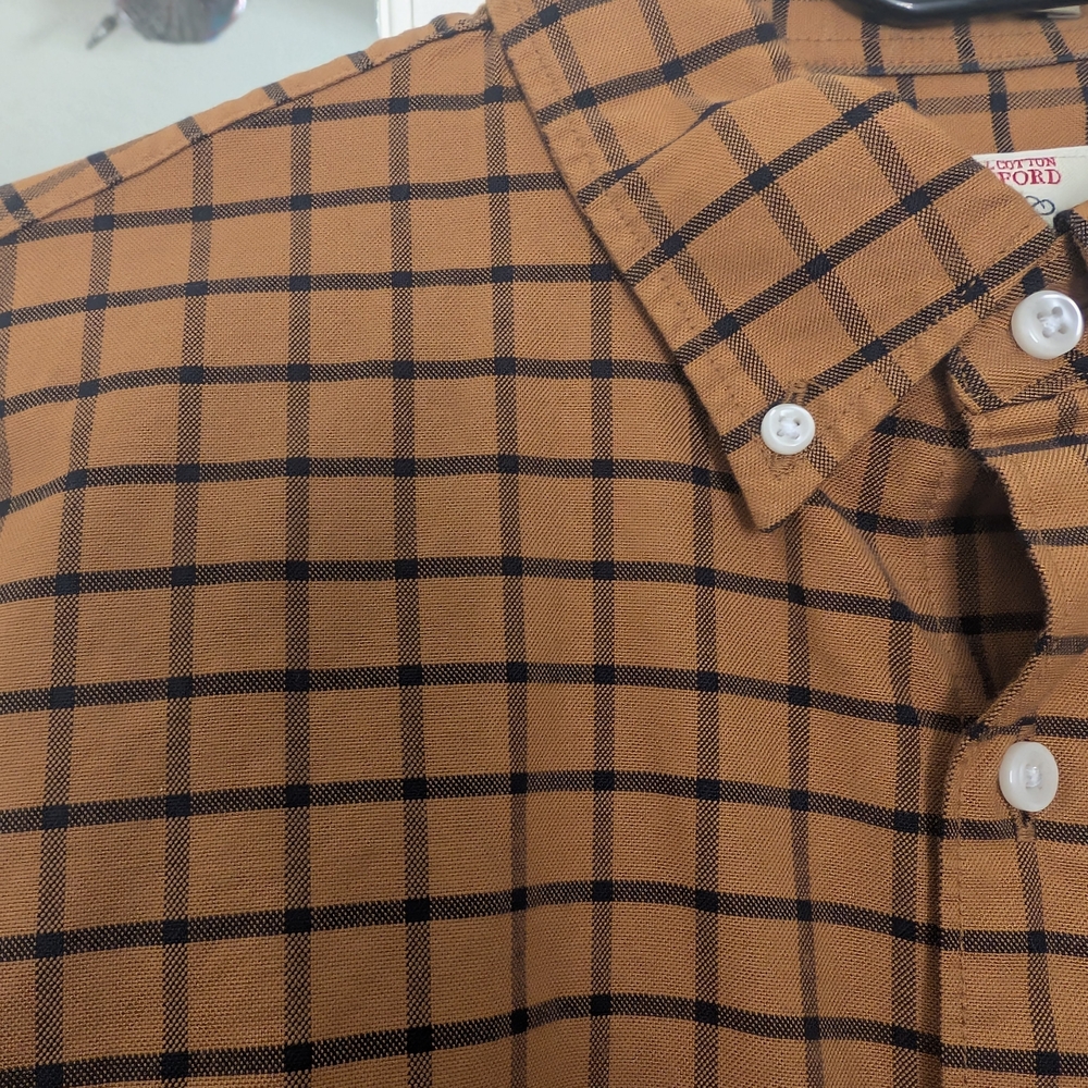 J. Crew Men's Brown and Black Checkered Shirt
